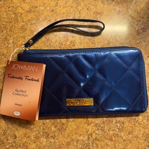 Joy & Iman Quilted Patent Wristlet Wallet Navy Blue Gold Hardware Fashionable